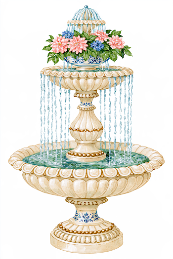 Elegant Cream and Gold Victorian Garden Fountain