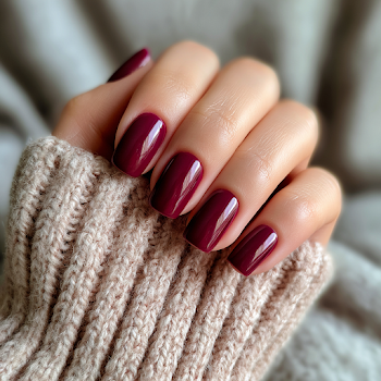 Elegant Deep Dark Red Brown Manicure