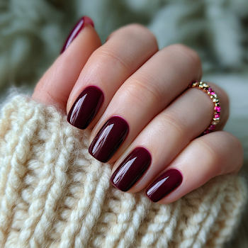 Elegant Deep Dark Red Brown Manicure