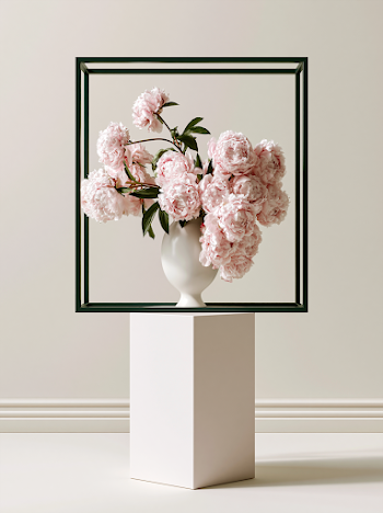 Elegant Display of Pink Peonies in a Green Frame