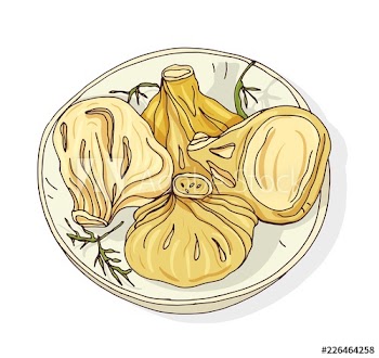 Elegant drawing of boiled or steamed Khinkali lying on plate