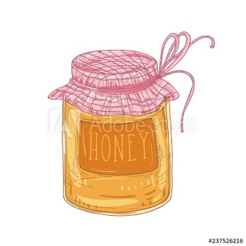 Elegant drawing of glass jar of delicious organic honey isolated on white background