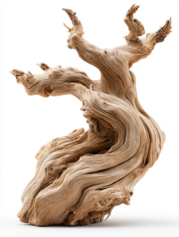 Elegant Driftwood Sculpture on White Background