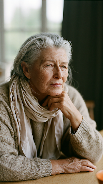 Elegant Elderly Woman at Luxury Dining Table