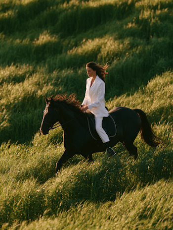 Elegant Equestrian in Sunlit Fields