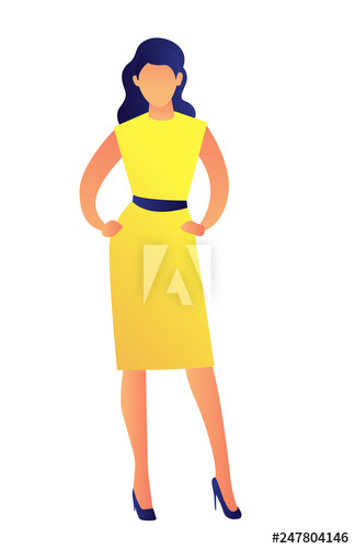 Elegant fashion model wearing dress and posing with hands on hips vector illustration