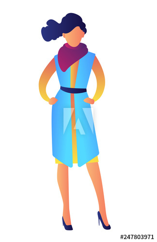 Elegant fashion model with hairstyle representing new dress and posing vector illustration
