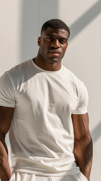 Elegant Fitness Portrait of a Man in White T-Shirt