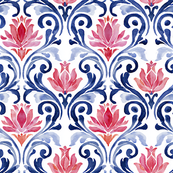 Elegant Floral Damask Pattern in Watercolor