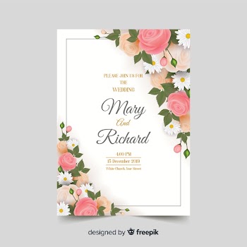 Elegant floral wedding invitation template Free Vector
