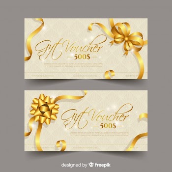Elegant gift voucher with golden style Free Vector