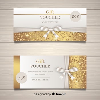 Elegant gift voucher with golden style Free Vector