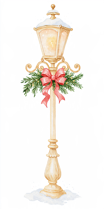 Elegant Gold Village Lamppost with Christmas Decor