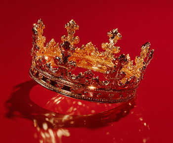 Elegant Golden Crown on Crimson Background