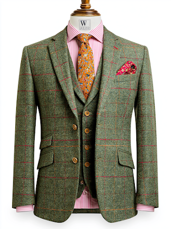 Elegant Green Tweed Suit Jacket