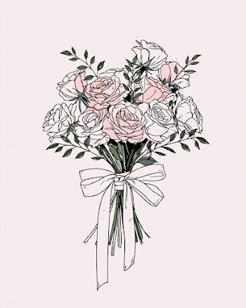Elegant Hand-Drawn Bridal Bouquet with Ribbons