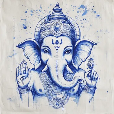 Elegant Hand-Painted Ganesha Art in Blue Ink Elegant Hand-Painted Ganesha Art in Blue Ink