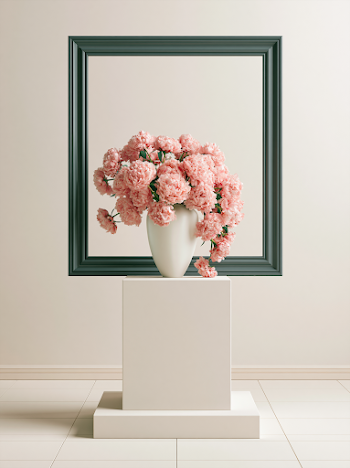 Elegant Hunter Green Frame with Pink Peonies