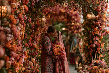 Elegant Indian Wedding Portrait in a Floral Wonderland