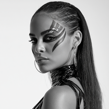Elegant Latina Woman with Payasa Makeup in Black and White