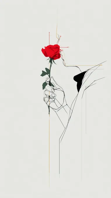 Elegant Line Drawing of a Woman's Hand Holding a Red Rose Elegant Line Drawing of a Woman's Hand Holding a Red Rose