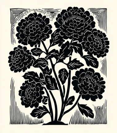 Elegant Linocut Style Black Flowers Elegant Linocut Style Black Flowers