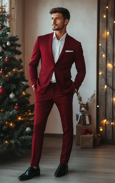 Elegant Man in Red Suit Celebrating Christmas Elegant Man in Red Suit Celebrating Christmas