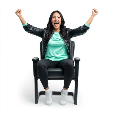 Elegant Mexican woman in mint jersey cheers in stadium chair, front view Elegant Mexican woman in mint jersey cheers in stadium chair, front view