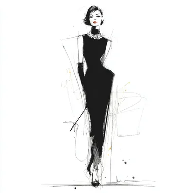 Elegant Minimalist Audrey Hepburn Sketch in Black Dress Elegant Minimalist Audrey Hepburn Sketch in Black Dress