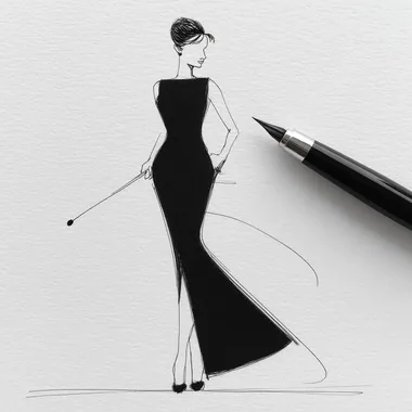 Elegant Minimalist Sketch of Audrey Hepburn in 'Breakfast at Tiffany's' Pose