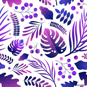 Elegant natural gradient bright purple leaves seamless pattern