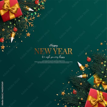 Elegant new year background in green and gold colors.