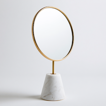 Elegant Oval Vanity Mirror with Gold Frame and Marble Base