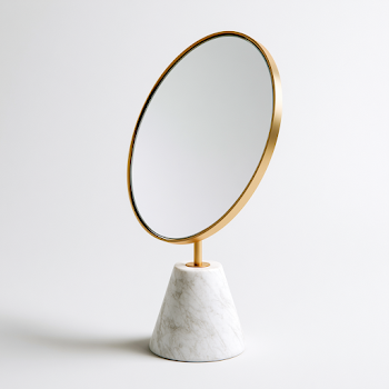 Elegant Oval Vanity Mirror with Gold Frame and Marble Base