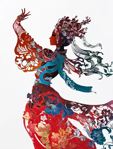 Elegant Peking Opera Silhouette in Colorful Paper-Cut Style Elegant Peking Opera Silhouette in Colorful Paper-Cut Style