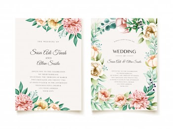 Elegant peonies wedding invitation design template Free Vector