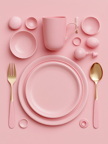 Elegant Pink Tableware Set on Soft Pink Background