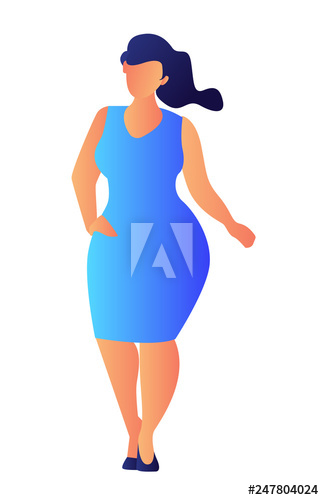 Elegant plus size model wearing dress posing vector illustration