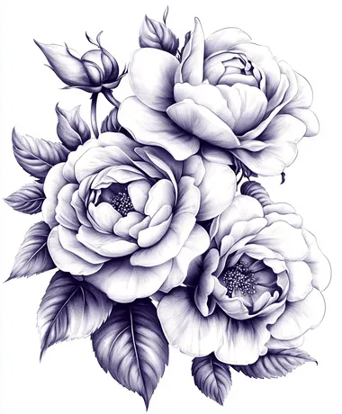 Elegant Porcelain Flower Sketch in Monochrome