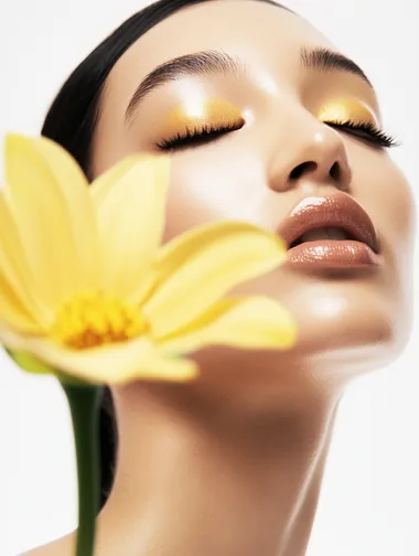 Elegant Portrait: A Woman's Beauty with Yellow Accents Elegant Portrait: A Woman's Beauty with Yellow Accents