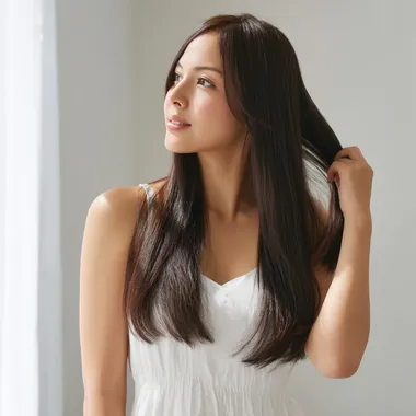 Elegant Portrait of a Japanese Woman with Long, Straight Hair Elegant Portrait of a Japanese Woman with Long, Straight Hair