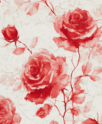 Elegant Red Rose Watercolor Painting on Rice Paper