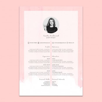 Elegant resume template with watercolor details Free Psd