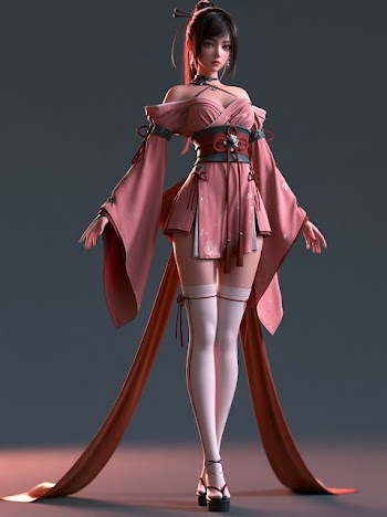 Elegant Sci-Fi Japanese Woman in Traditional Attire