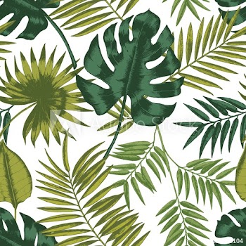Elegant seamless pattern with leaves of tropical rainforest plants on white background