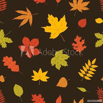 Elegant seasonal seamless pattern with autumn foliage of forest trees on black background