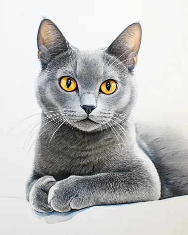 Elegant Serenity: A Watercolor Portrait of a Gray Cat Elegant Serenity: A Watercolor Portrait of a Gray Cat