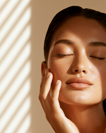 Elegant Skincare Portrait with Sunscreen Application