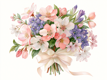 Elegant Spring Bouquet of Quince, Gentian, and Daphne Flowers