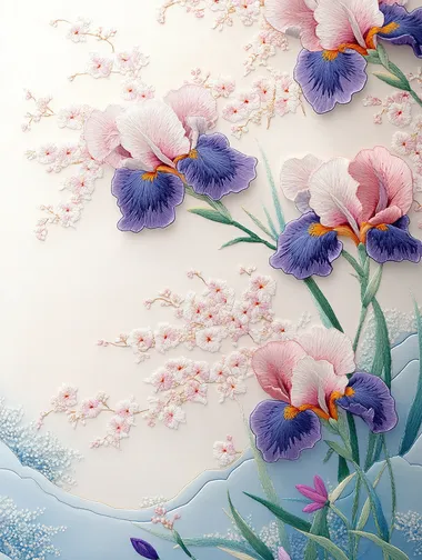 Elegant Spring Irises Embroidery Art Elegant Spring Irises Embroidery Art
